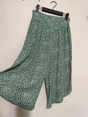 Ripcurl Green Printed Wide-Leg Culotte Cropped Pants